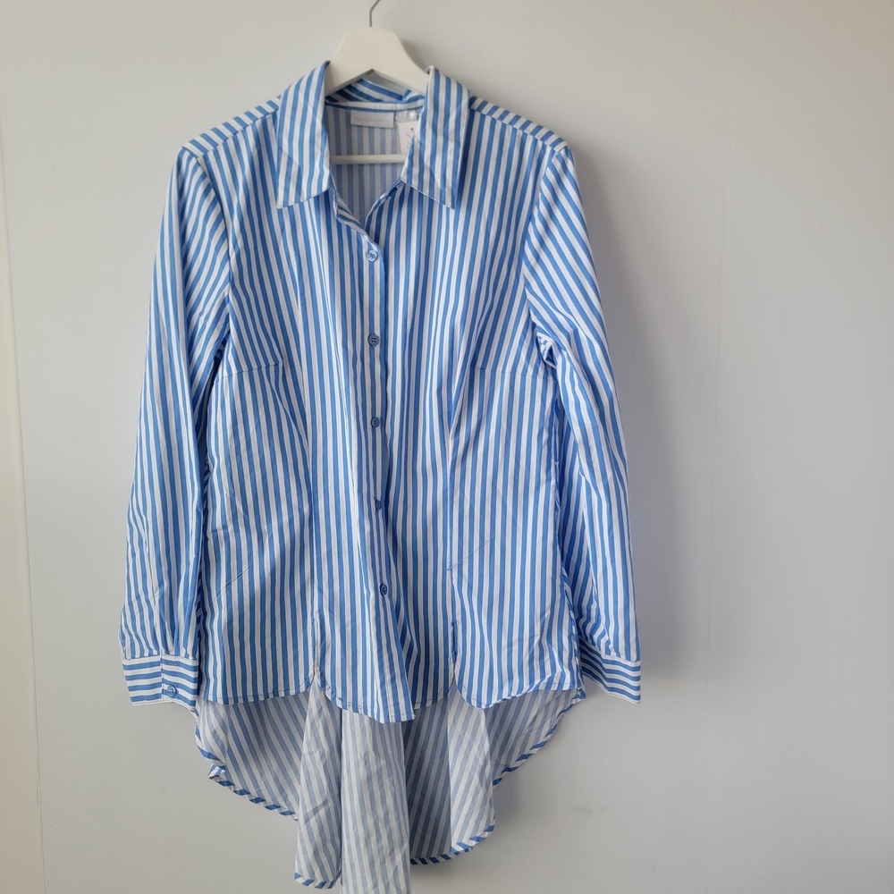 new york & company women's striped shirt size L high low button up